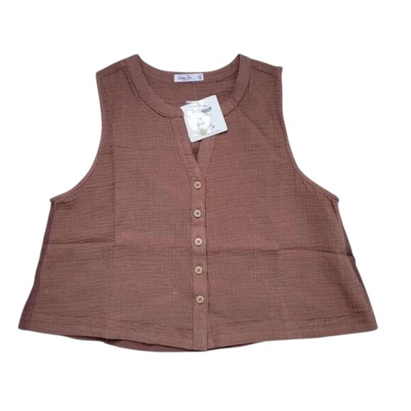 Cozy Casual Tops - Cozy Co. Chocolate Brown Button-Up Gauze Tank Top Size Medium